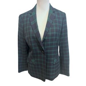 Brooks Brothers Red Fleece Womens Black Watch Plaid Blazer Navy Green Size 10